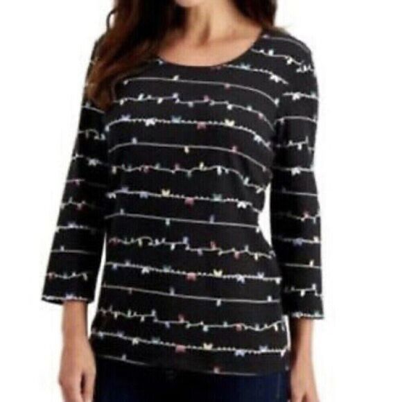 Karen Scott Tops - Petite Women's Top Karen Scott Holiday Light Design Black Size PS 3/4 Sleeve NEW